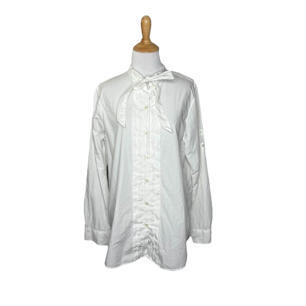 Gap White Button Down Boyfriend Fit Long Sleeve Bow at Neck Size Medium Womens